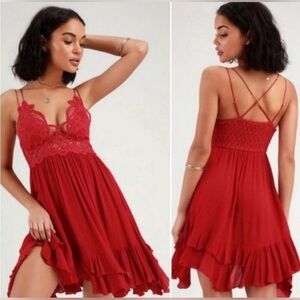 Free People Adella Slip Dress in Red